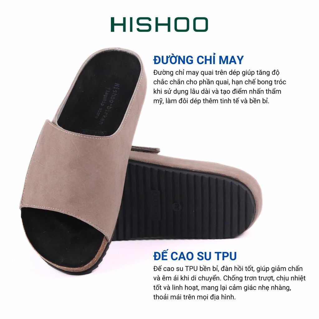 Dép đế trấu birken xé dán Form Công Thái Học quai ngang da lộn HISHOO R108