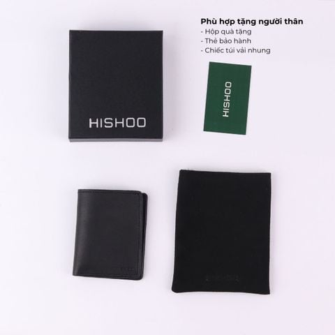Ví Da Dáng Đứng Nam Nữ Đựng Thẻ [ĐEN] Alpha Da Bò Phụ Kiện Hishoo V004