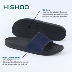 Dép quai ngang da bò Xanh dương da lộn HISHOO U114