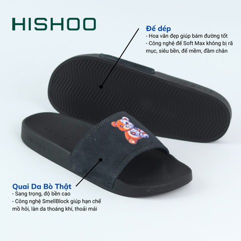 Dép quai ngang da bò lộn Gấu Bặm Trợn HISHOO U113