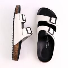 Dép đế trấu birken quai ngang 2 khoá MẶT ĐEN da bò HISHOO M093