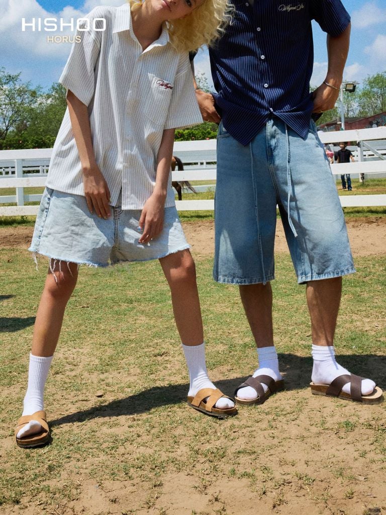 Dép đế trấu birken quai ngang chéo da lộn premium HISHOO H096