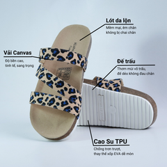 Dép đế trấu birken 3 quai ngang vải canvas HISHOO S112