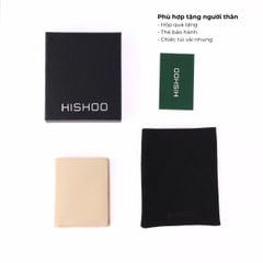 Ví Da Dáng Đứng Nam Nữ Đựng Thẻ [KEM] Alpha Da Bò Phụ Kiện Hishoo V004