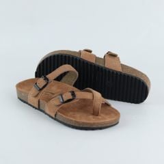 Dép đế trấu birken xỏ ngón 2 khoá da lộn HISHOO R098