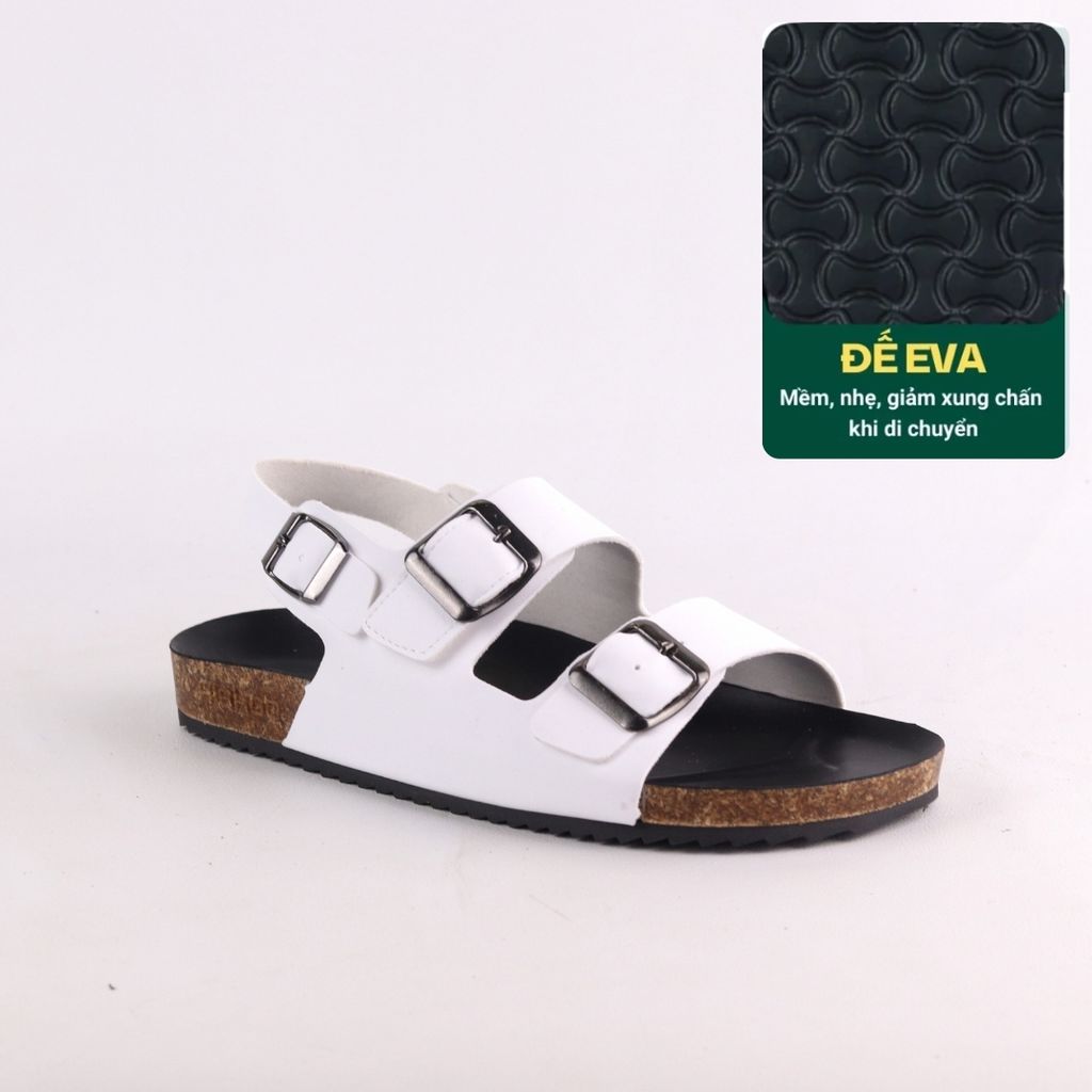 Dép đế trấu Sandal birken quai ngang 2 khoá da bò HISHOO M102