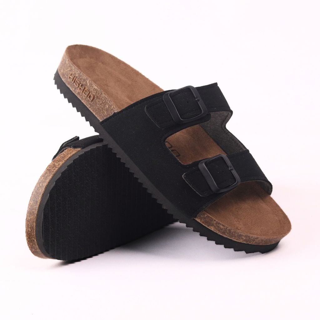 Dép đế trấu birken 2 khoá da lộn premium HISHOO H093