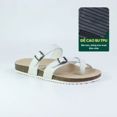 Dép đế trấu birken quai ngang xỏ ngón MẶT ĐEN da bò HISHOO M098