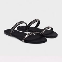 Dép lê nữ quai ngang đính Satin Ziczac HISHOO S123