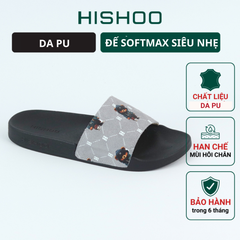 Dép quai ngang da bò lộn Bò+Xám Gấu Bí Lù Monogram HISHOO U113