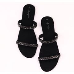 Dép lê nữ quai ngang đính Satin Ziczac HISHOO S123