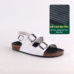 Dép đế trấu Sandal birken quai ngang 2 khoá da bò HISHOO M102