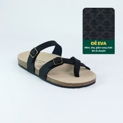 Dép đế trấu birken quai ngang xỏ ngón MẶT ĐEN da bò HISHOO M098