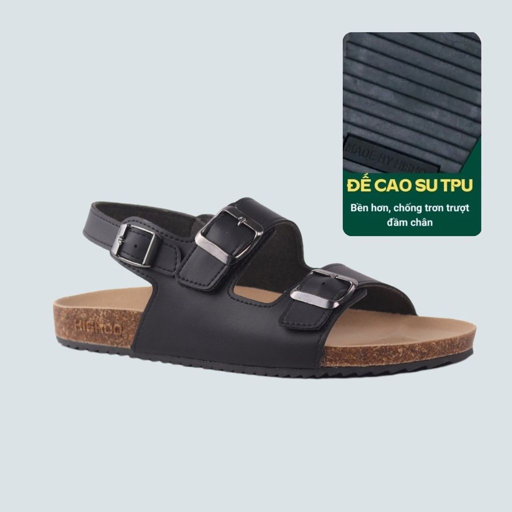 Dép đế trấu Sandal birken quai ngang 2 khoá da bò HISHOO M102