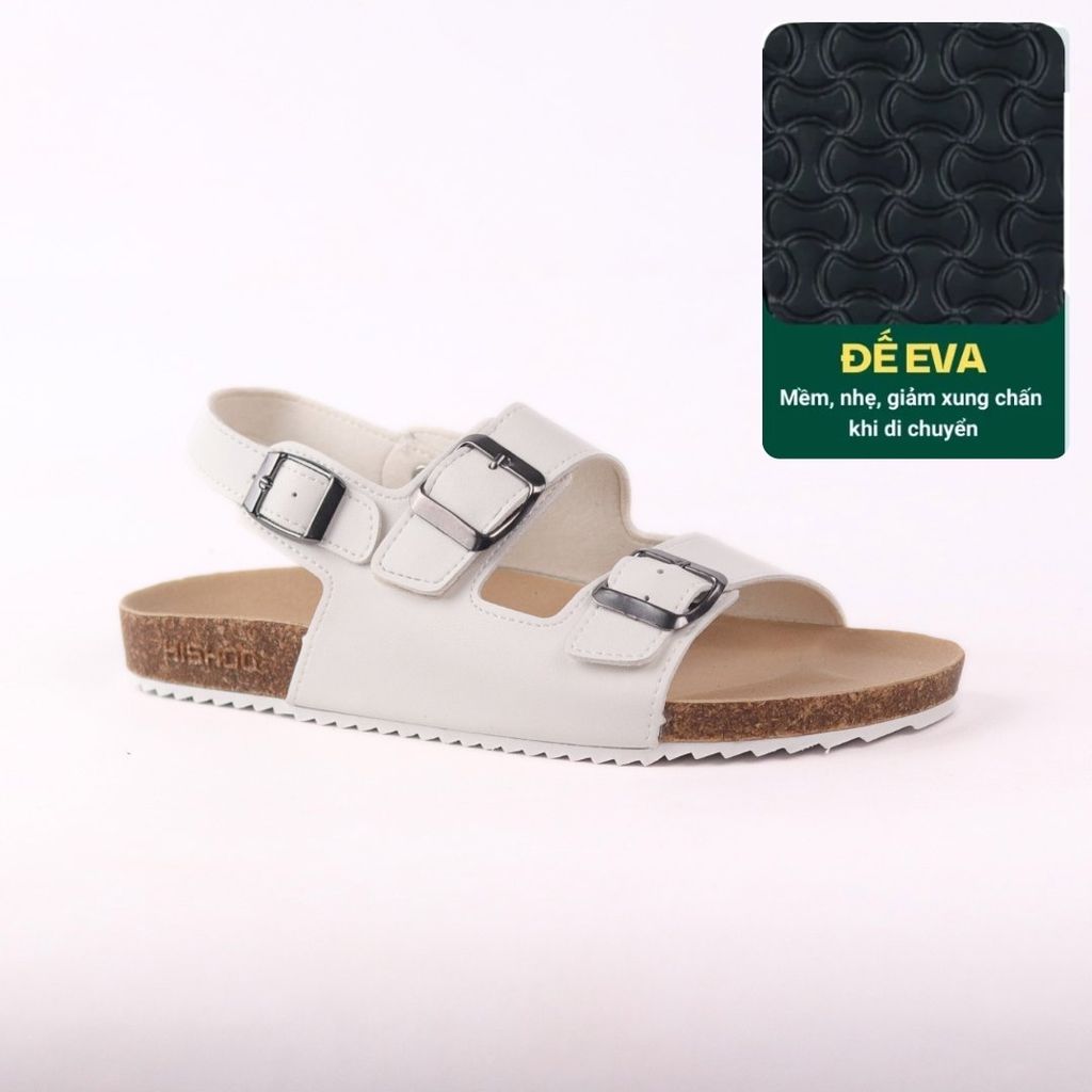 Dép đế trấu Sandal birken quai ngang 2 khoá da bò HISHOO M102