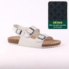 Dép đế trấu Sandal birken quai ngang 2 khoá da bò HISHOO M102