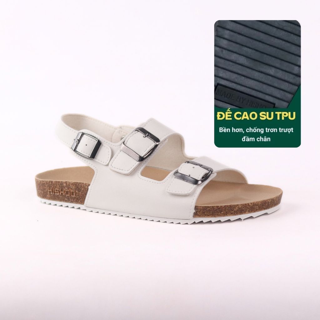 Dép đế trấu Sandal birken quai ngang 2 khoá da bò HISHOO M102