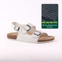 Dép đế trấu Sandal birken quai ngang 2 khoá da bò HISHOO M102