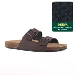 Dép đế trấu birken quai ngang 2 khoá MẶT ĐEN da bò HISHOO M093