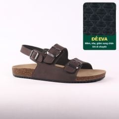 Dép đế trấu Sandal birken quai ngang 2 khoá da bò HISHOO M102