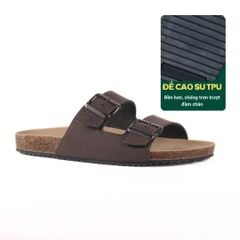 Dép đế trấu birken quai ngang 2 khoá MẶT ĐEN da bò HISHOO M093