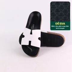 Dép đế trấu birken quai ngang chữ H MẶT ĐEN da bò HISHOO M095