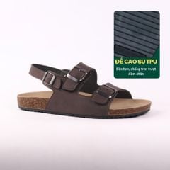 Dép đế trấu Sandal birken quai ngang 2 khoá da bò HISHOO M102