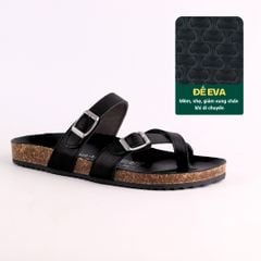 Dép đế trấu birken quai ngang xỏ ngón MẶT ĐEN da bò HISHOO M098
