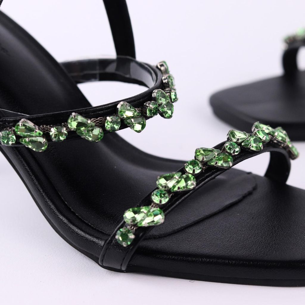 Giày Sandal Cao Gót 7cm Quai Mảnh Đính Đá Hishoo S148