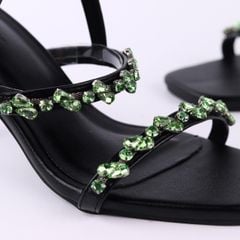 Giày Sandal Cao Gót 7cm Quai Mảnh Đính Đá Hishoo S148