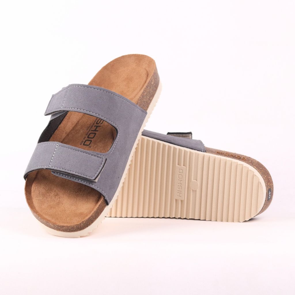 Dép đế trấu birken quai ngang xé dán da lộn premium HISHOO H105