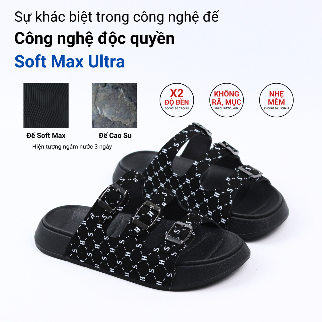 Dép quai ngang 3 khoá Monogram HISHOO S130