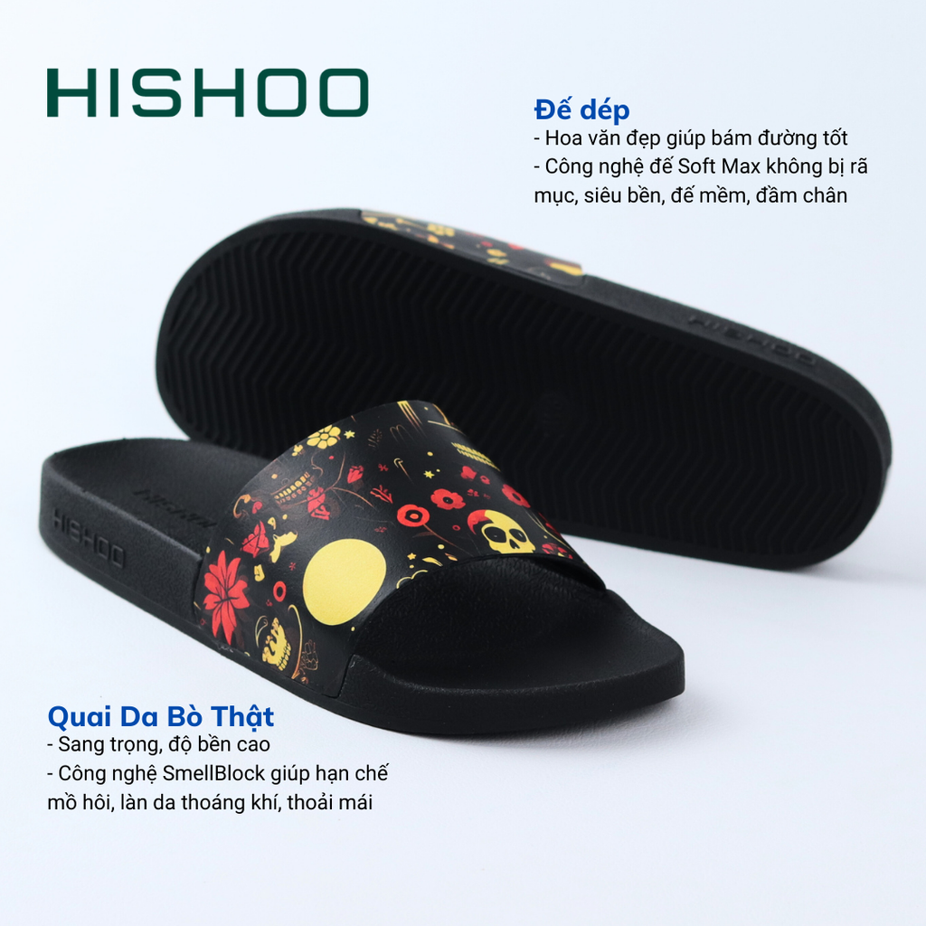 Dép quai ngang da bò In Hình Hoa Bí Ngô Nở Rộ HISHOO U113