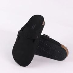 Dép đế trấu sục Boston quai ngang Đen da lộn HISHOO R109