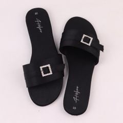 Dép lê nữ quai ngang đính khoá vuông HISHOO có Bigsize S121