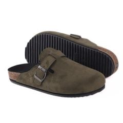 Dép đế trấu sục Boston quai ngang Rêu Olive da lộn  HISHOO R109