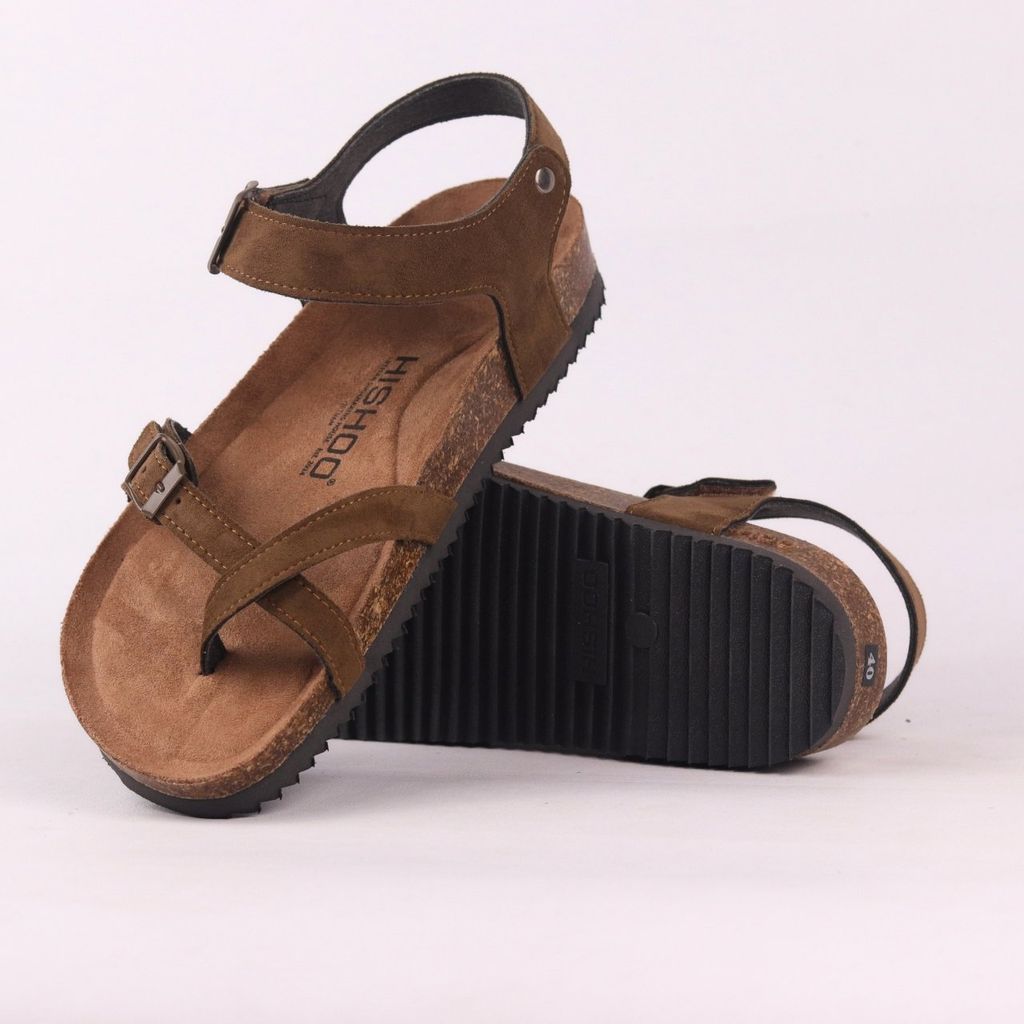 Dép đế trấu birken bé trai bé gái quai ngang sandal xỏ ngón da lộn premium HISHOO H118