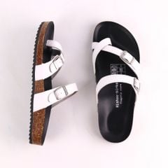 Dép đế trấu birken quai ngang xỏ ngón MẶT ĐEN da bò HISHOO M098