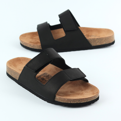 Dép đế trấu birken quai ngang xé dán da bò HISHOO M105