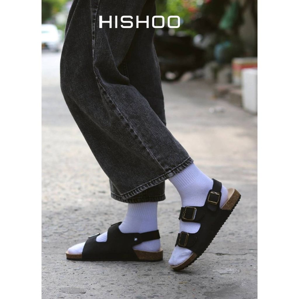Dép đế trấu Sandal birken 2 khoá da lộn HISHOO R102