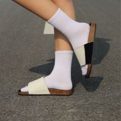 Dép đế trấu birken quai ngang Xé Dán da lộn HISHOO R103