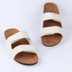 Dép đế trấu birken quai ngang xé dán da bò HISHOO M105