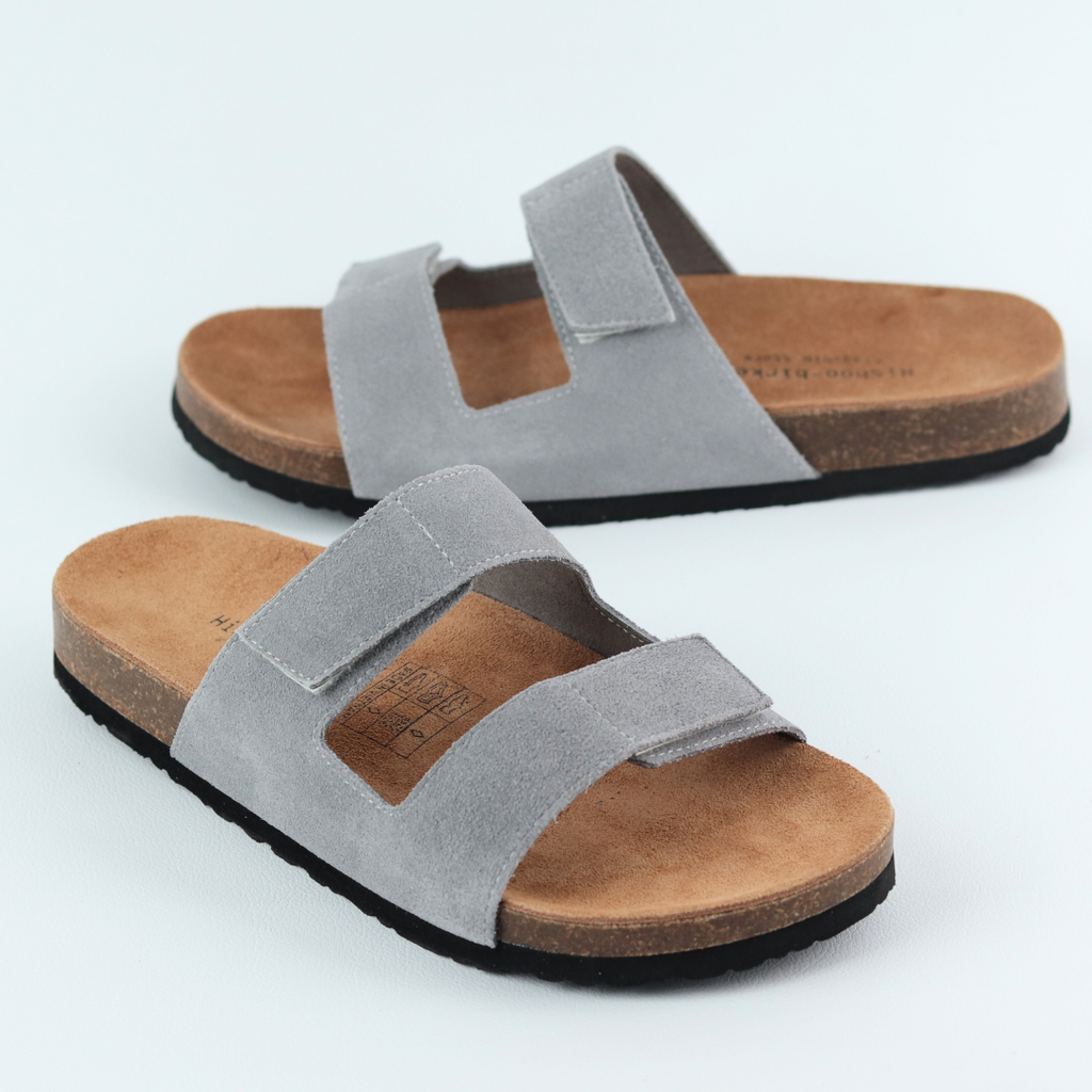 Dép đế trấu birken quai ngang xé dán da lộn HISHOO R105