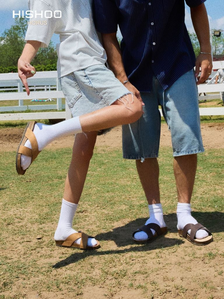 Dép đế trấu birken quai ngang chéo da lộn premium HISHOO H096