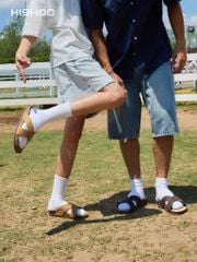 Dép đế trấu birken quai ngang chéo da lộn premium HISHOO H096