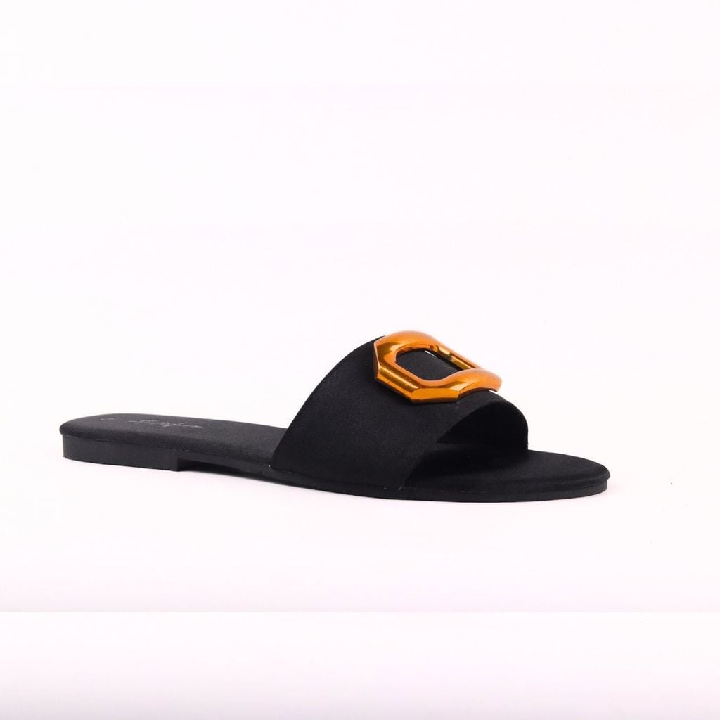 Dép lê nữ quai ngang đính khoá vàng HISHOO S124