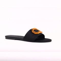 Dép lê nữ quai ngang đính khoá vàng HISHOO S124