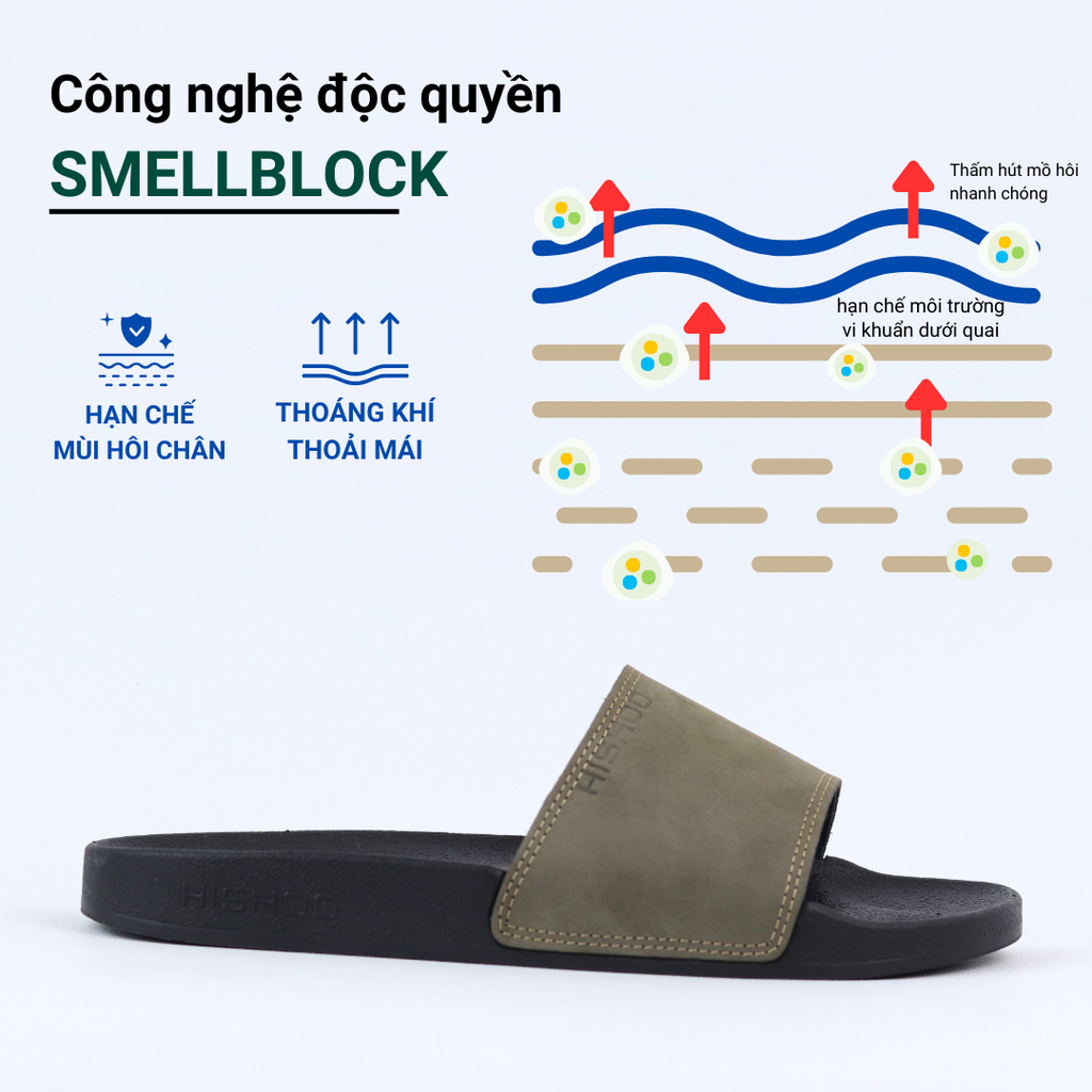 Dép quai ngang da bò Rêu da thật HISHOO U114