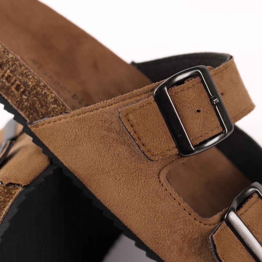 Dép đế trấu birken quai ngang 2 khoá da lộn HISHOO R093