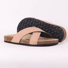Dép đế trấu birken quai ngang chéo da lộn HISHOO R096